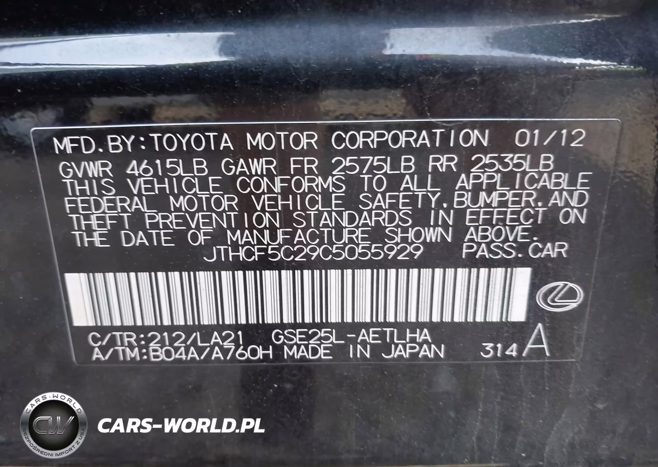 2012 Lexus Is 250 VIN:JTHCF5C29C5055929 - 9