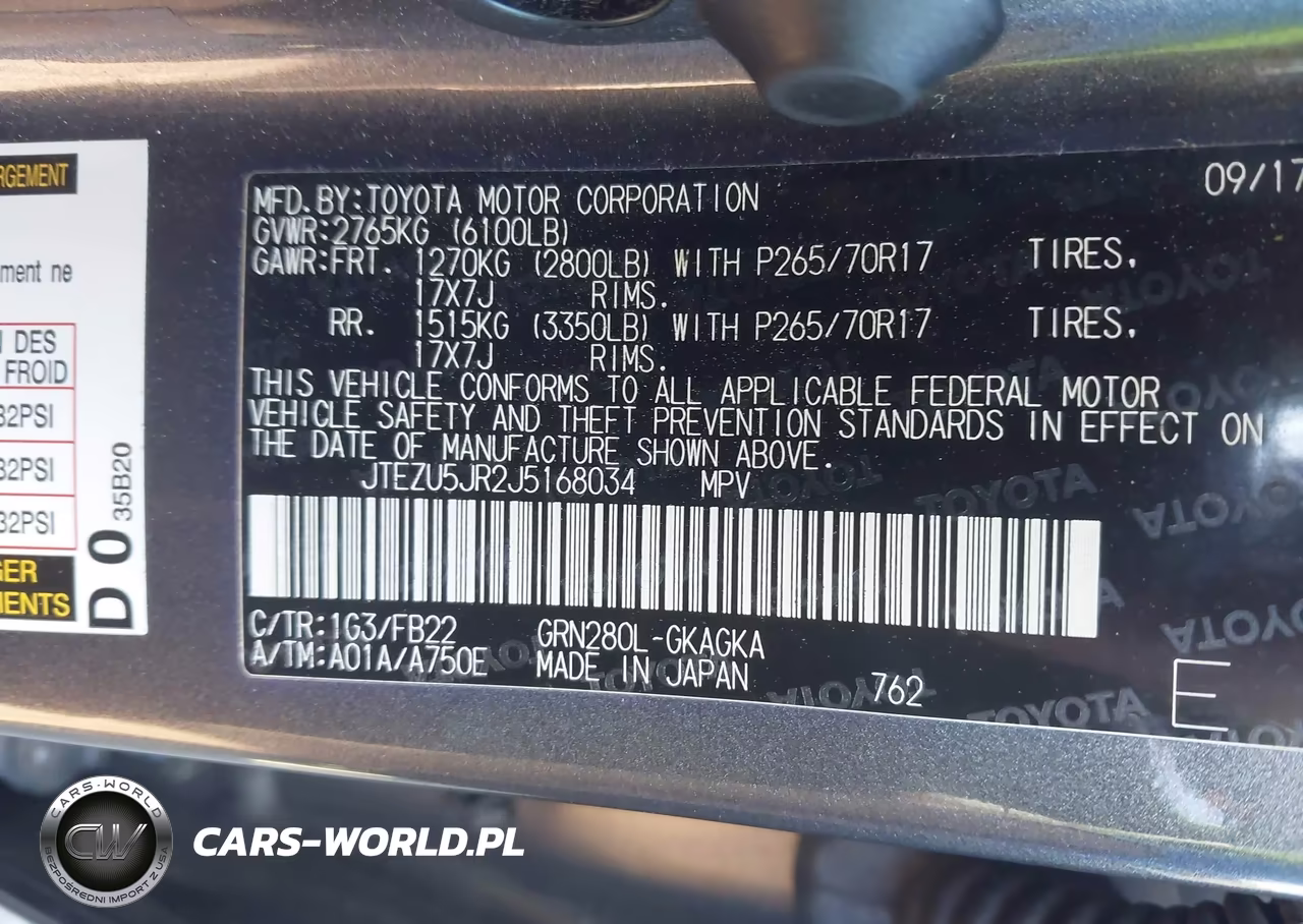 2018 Toyota 4Runner Sr5 VIN:JTEZU5JR2J5168034 - 9