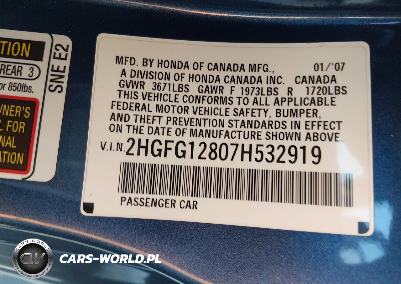 2007 Honda Civic Ex VIN:2HGFG12807H532919 - 9