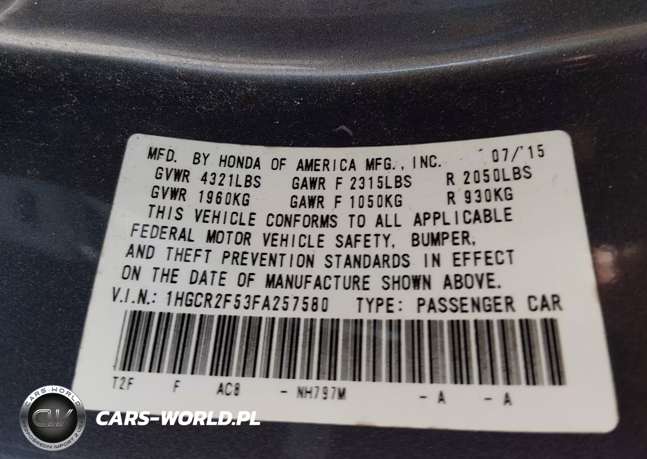 2015 Honda Accord Sport VIN:1HGCR2F53FA257580 - 9
