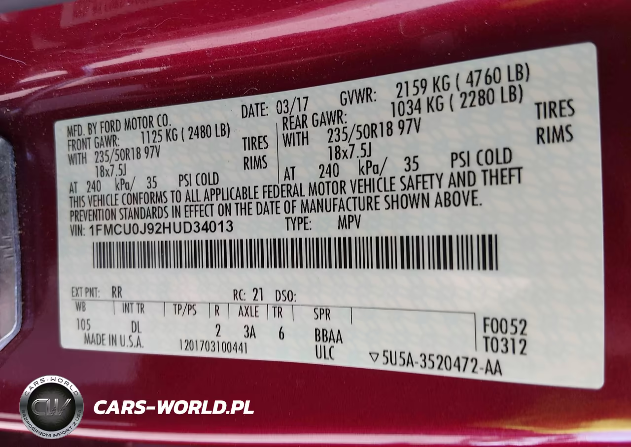 2017 Ford Escape Titanium VIN:1FMCU0J92HUD34013 - 9