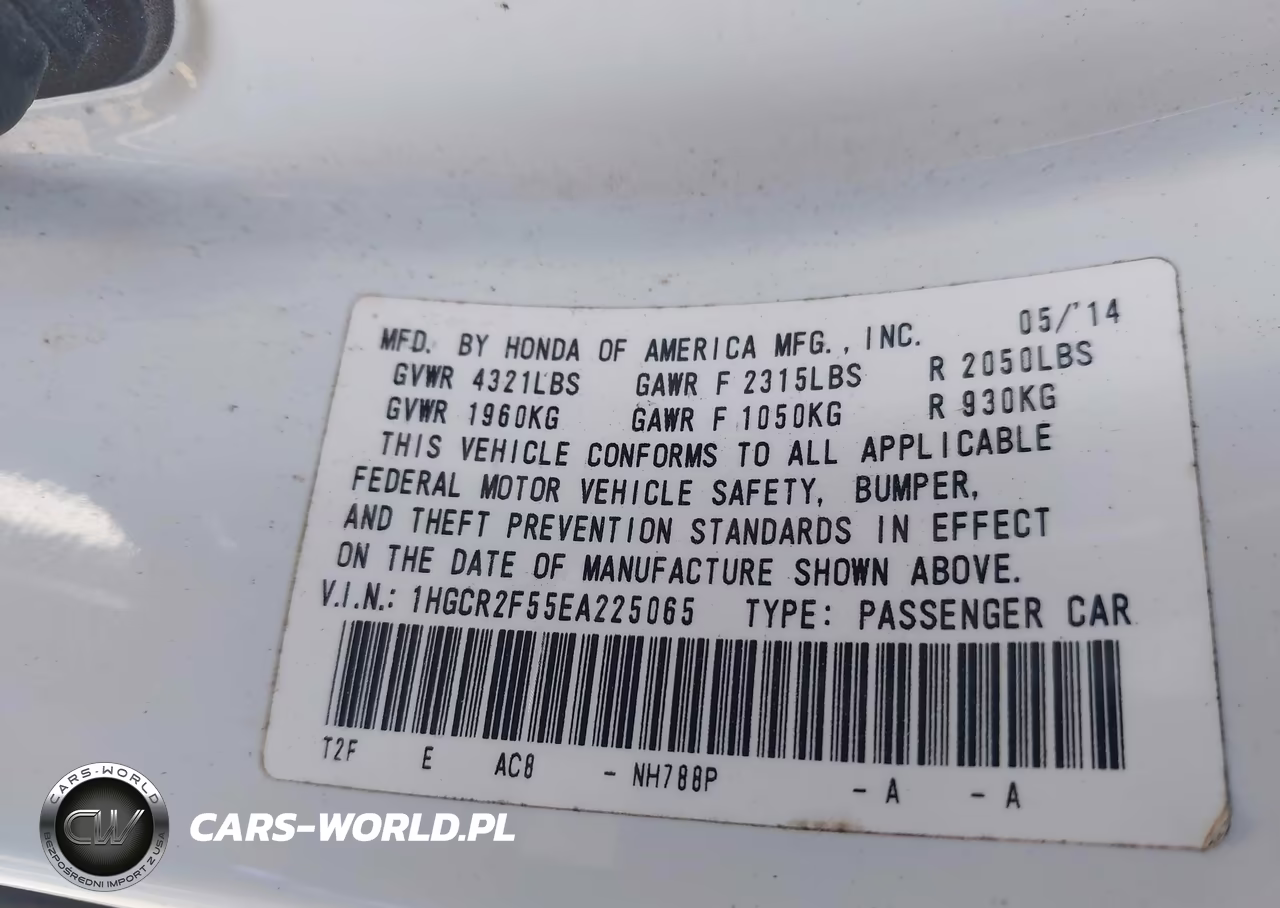 2014 Honda Accord Sport VIN:1HGCR2F55EA225065 - 9
