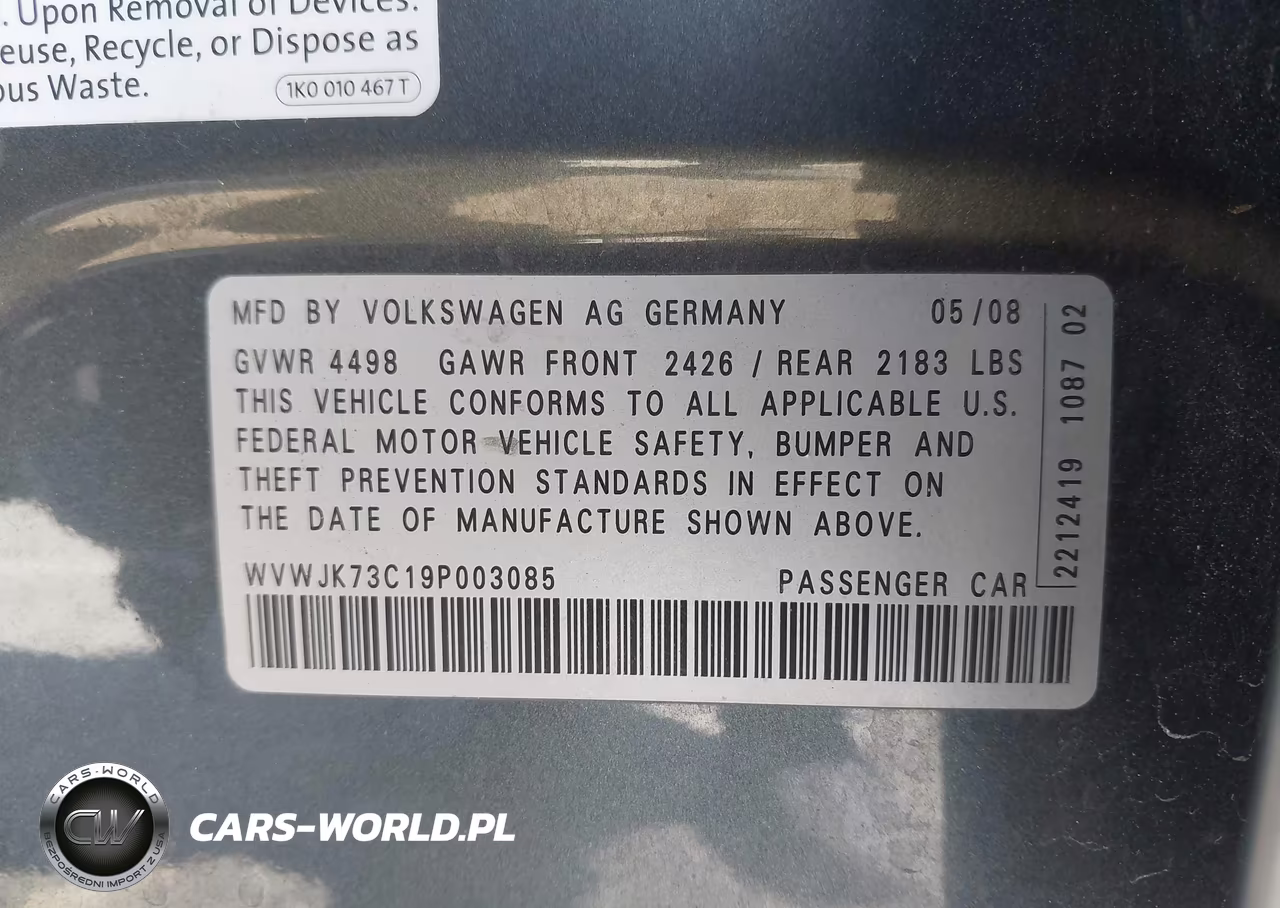 2009 Volkswagen Passat Komfort VIN:WVWJK73C19P003085 - 9