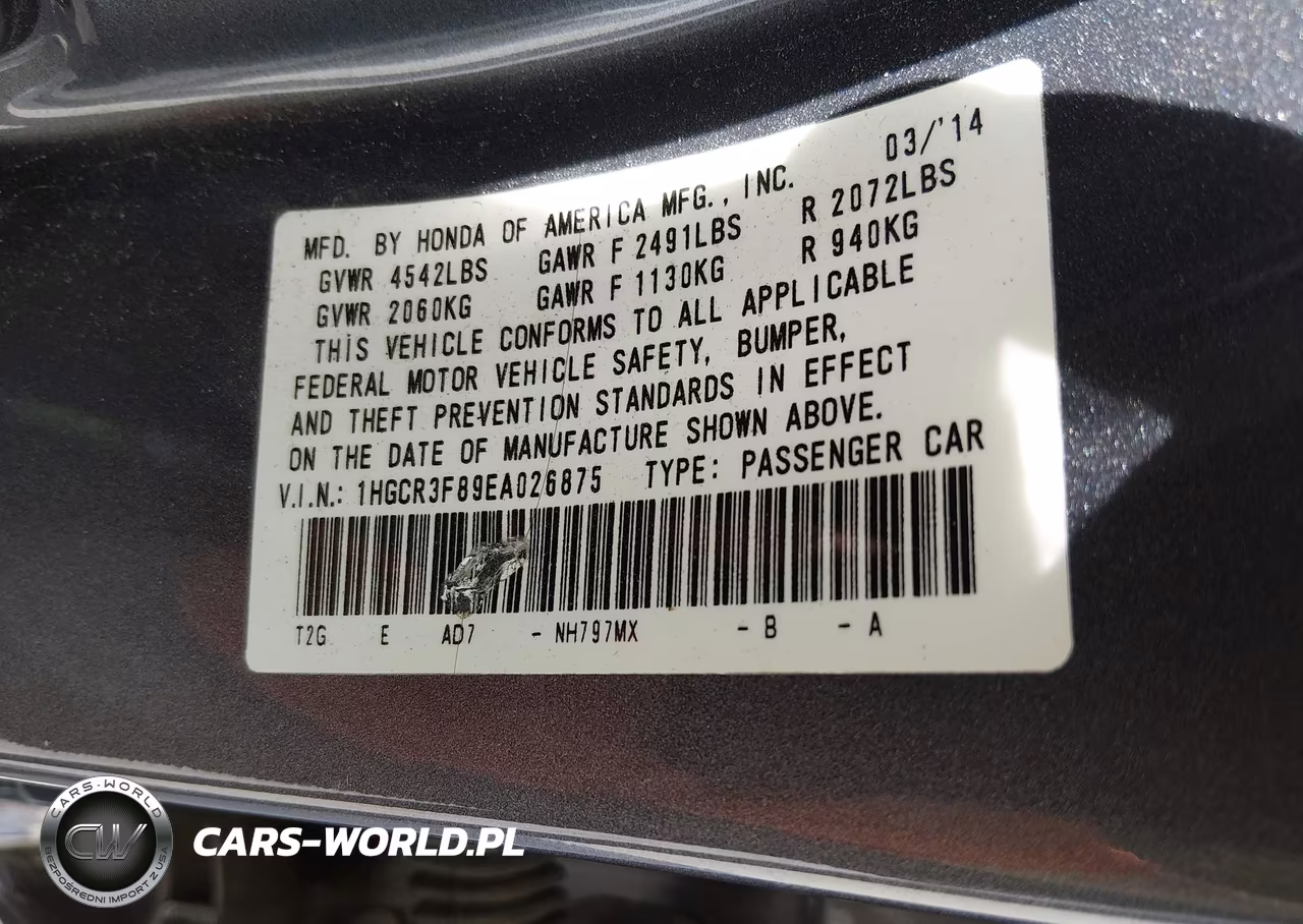 2014 Honda Accord Ex-L V-6 VIN:1HGCR3F89EA026875 - 9