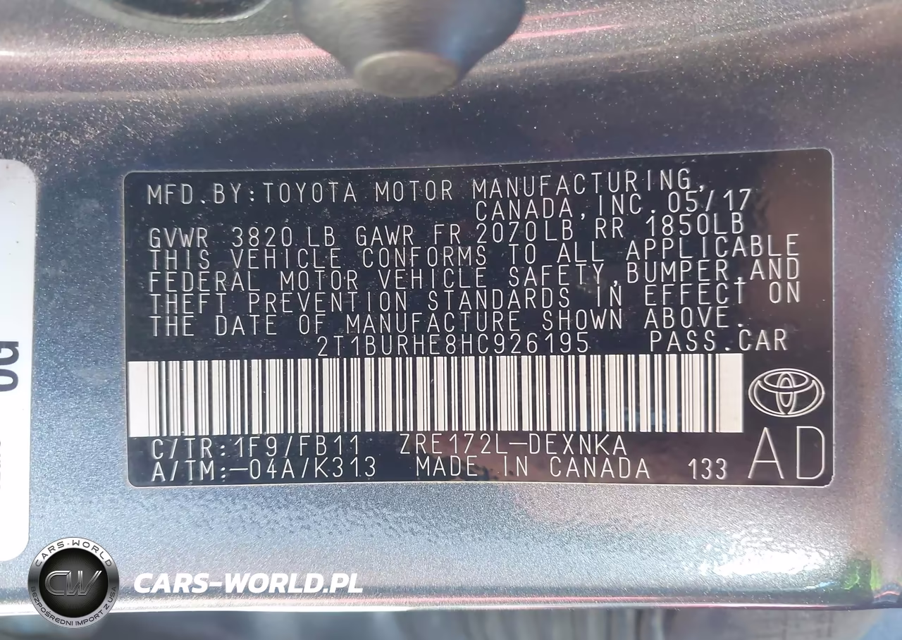 2017 Toyota Corolla Le VIN:2T1BURHE8HC926195 - 9