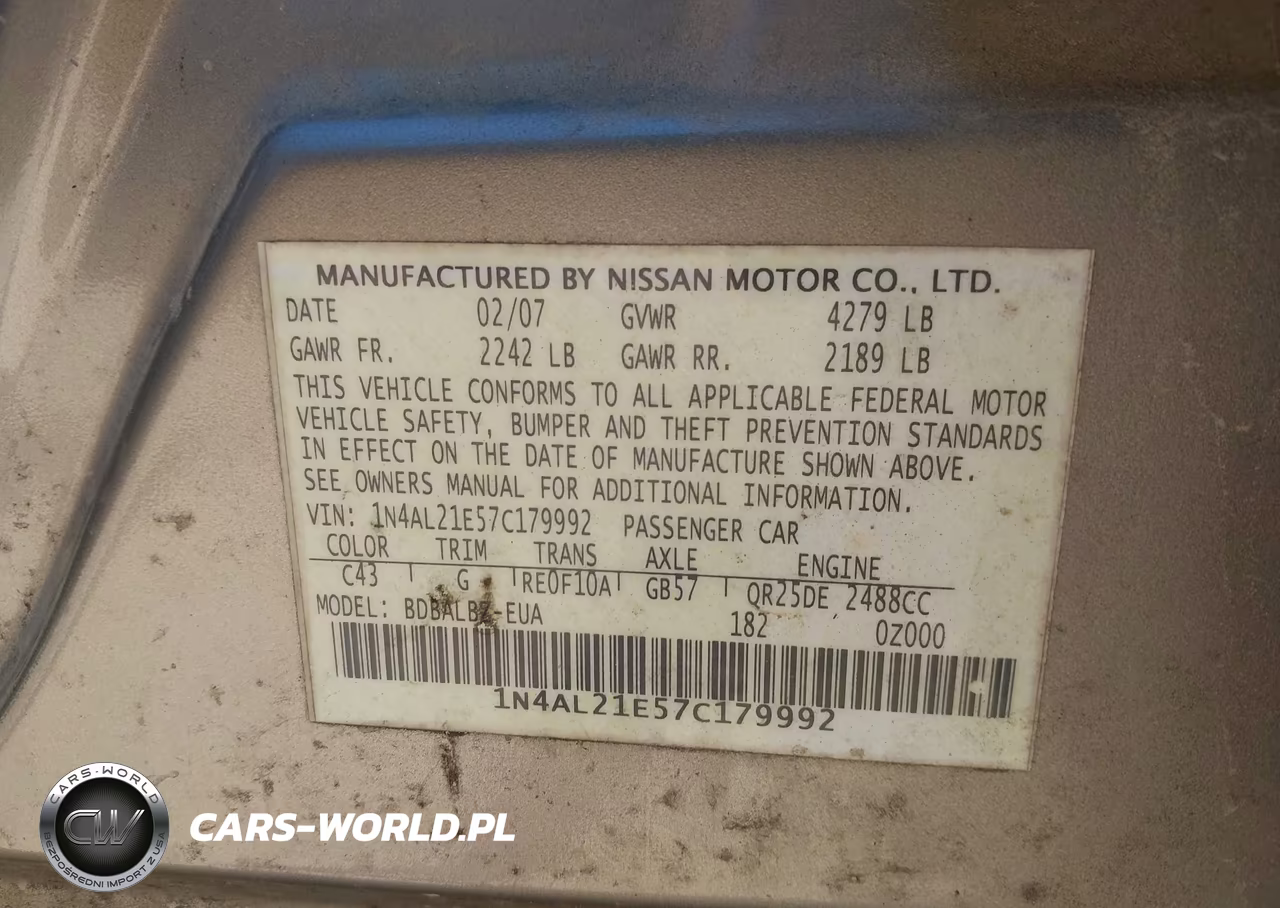 2007 Nissan Altima 2.5 S VIN:1N4AL21E57C179992 - 9