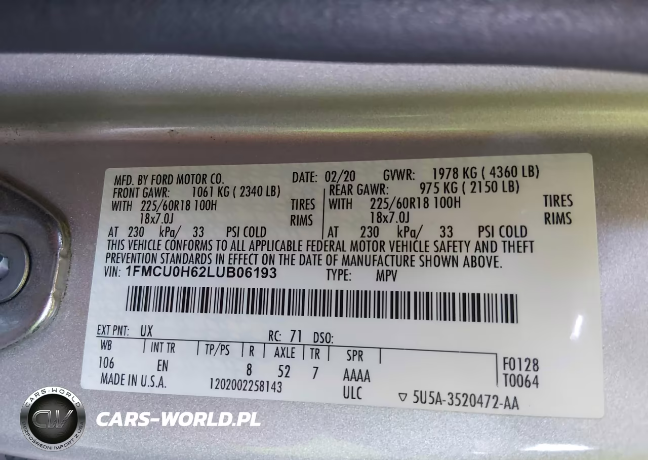 2020 Ford Escape Sel VIN:1FMCU0H62LUB06193 - 9