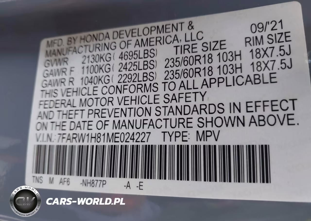 2021 Honda Cr-V 2Wd Ex-L VIN:7FARW1H81ME024227 - 9