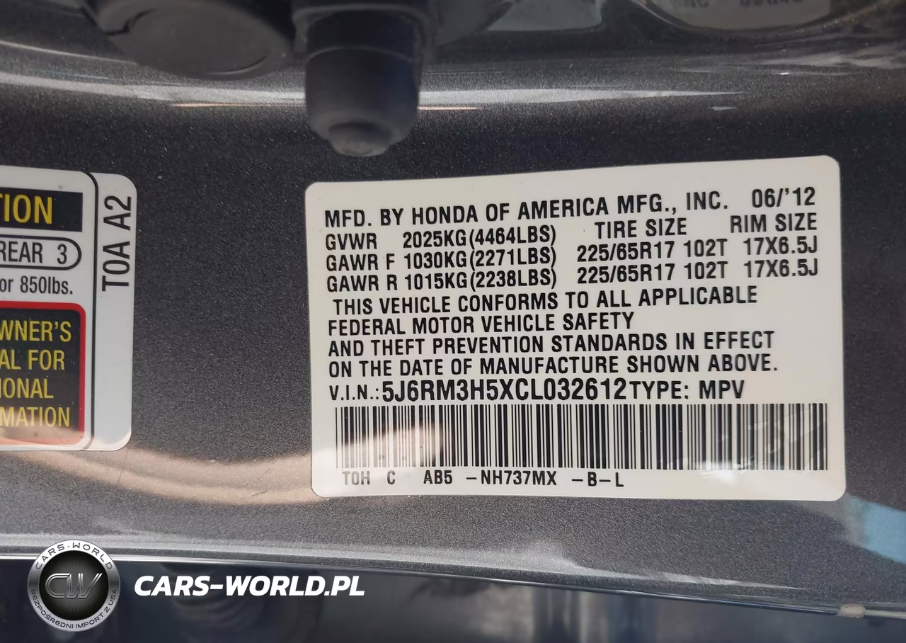 HONDA CR-V VIN:5J6RM3H5XCL032612 - 9