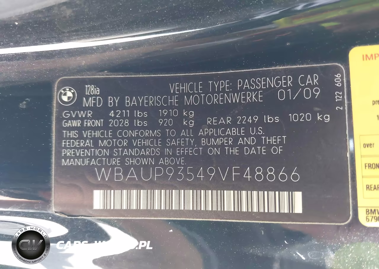 2009 BMW 128I VIN:WBAUP93549VF48866 - 9