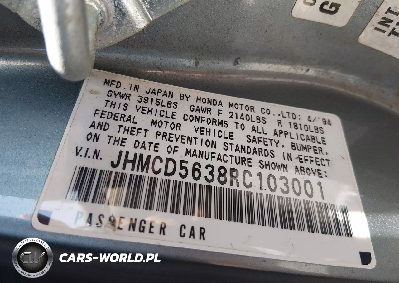 1994 Honda Accord Lx VIN:JHMCD5638RC103001 - 9