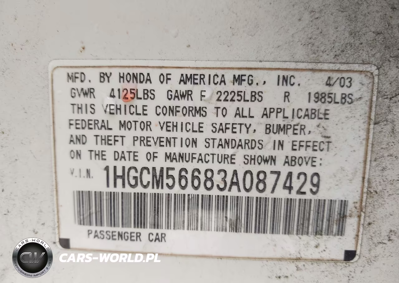 2003 Honda Accord 2.4 Ex VIN:1HGCM56683A087429 - 9