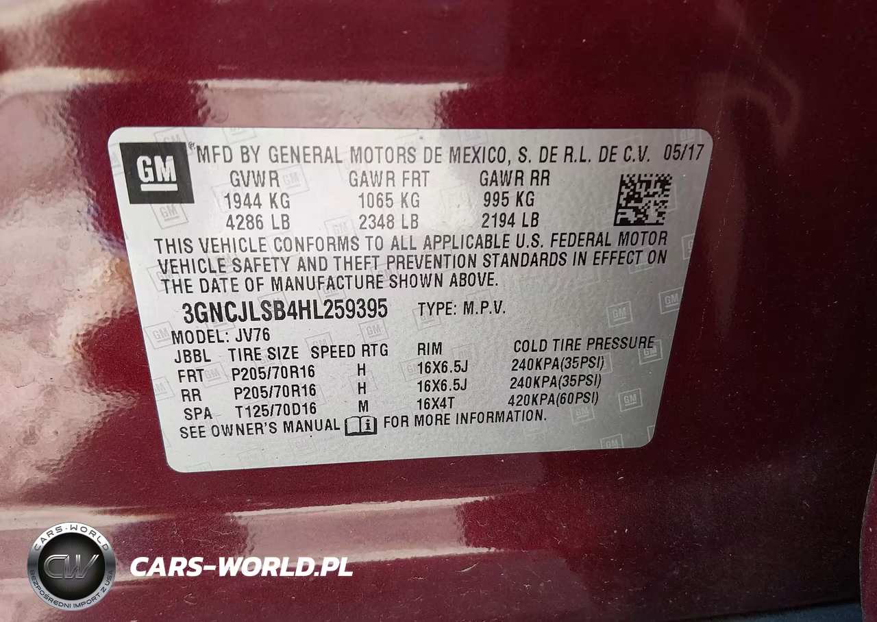 2017 Chevrolet Trax Lt VIN:3GNCJLSB4HL259395 - 9