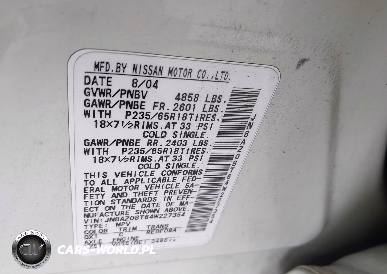 2004 Nissan Murano Sl VIN:JN8AZ08T64W227354 - 9