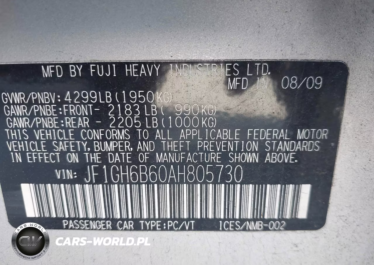 2010 Subaru Impreza 2.5I Premium VIN:JF1GH6B60AH805730 - 9