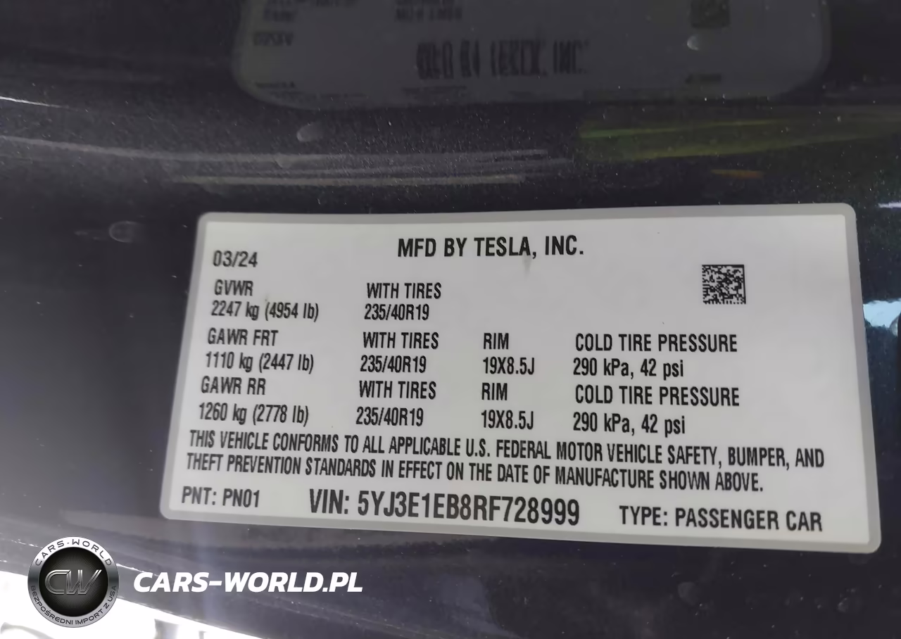2024 Tesla Model 3 Long Range Dual Motor All-Wheel Drive VIN:5YJ3E1EB8RF728999 - 9