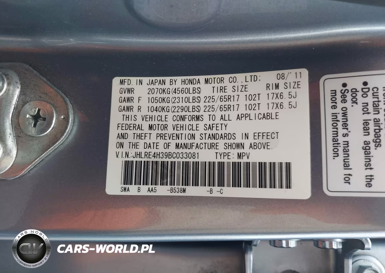 2011 Honda Cr-V Lx VIN:JHLRE4H39BC033081 - 9