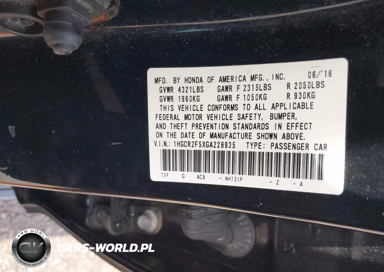 2016 Honda Accord Sport VIN:1HGCR2F5XGA228935 - 9