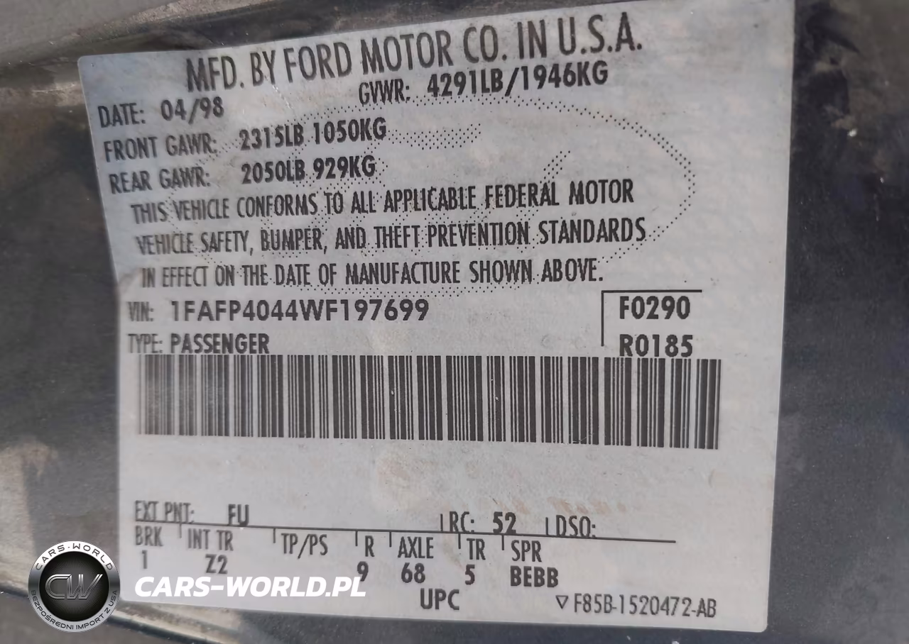 1998 Ford Mustang VIN:1FAFP4044WF197699 - 9