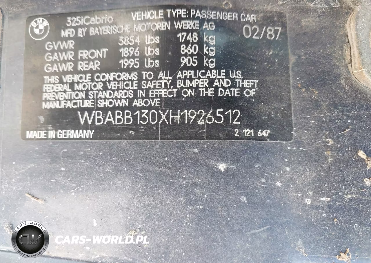 1987 BMW 325 I VIN:WBABB130XH1926512 - 9