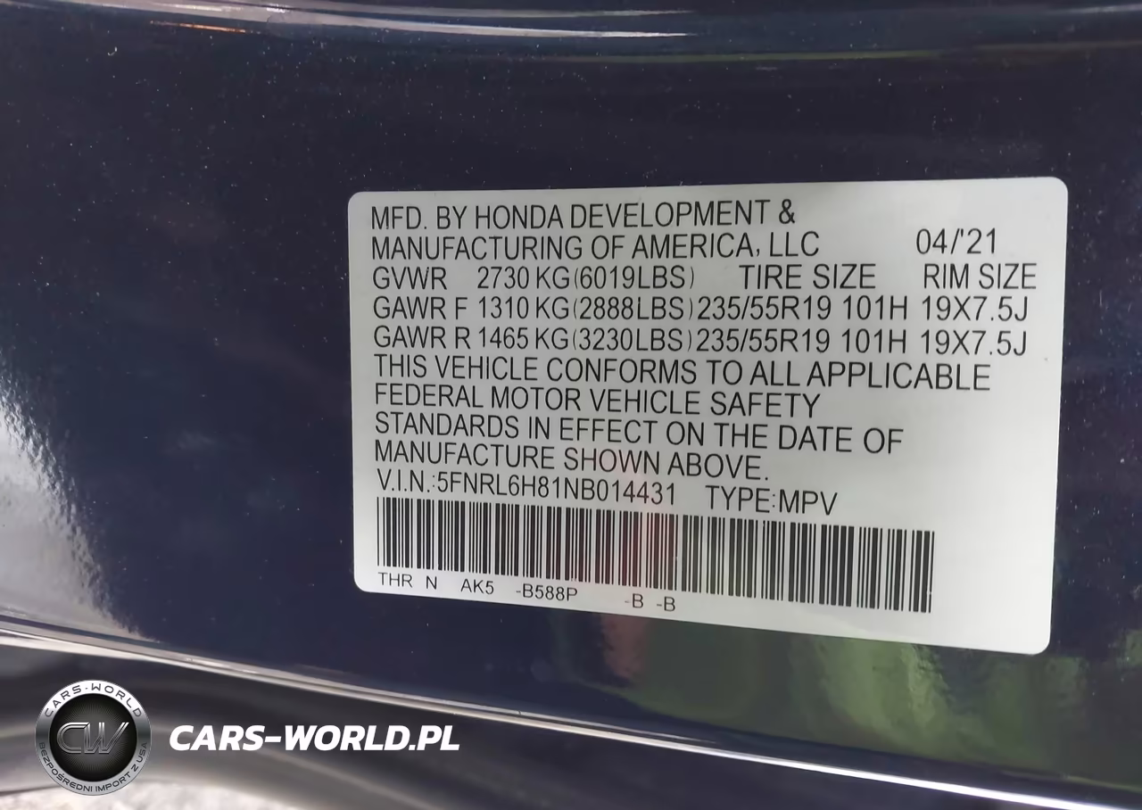 2022 Honda Odyssey Touring VIN:5FNRL6H81NB014431 - 9