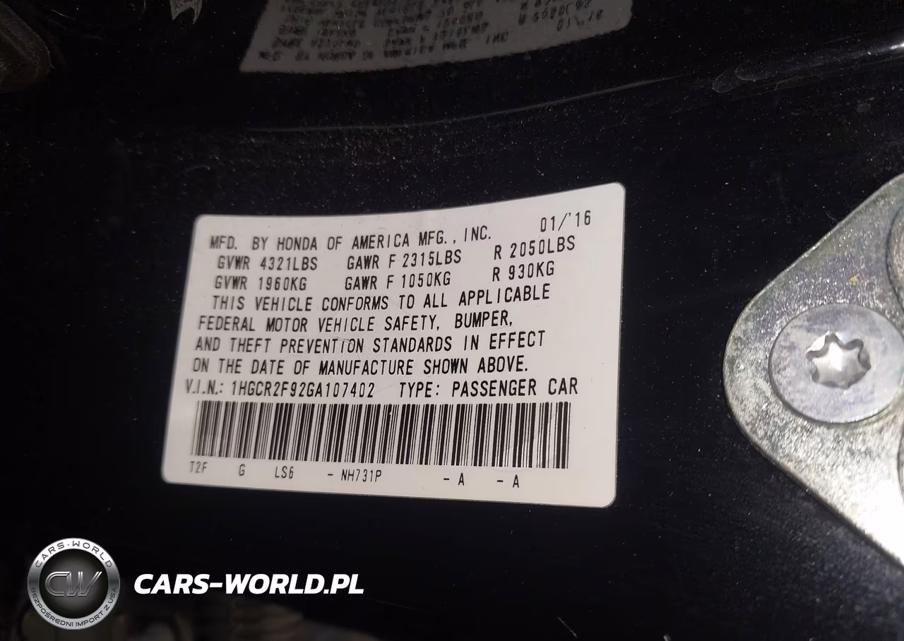 2016 Honda Accord Ex-L VIN:1HGCR2F92GA107402 - 9