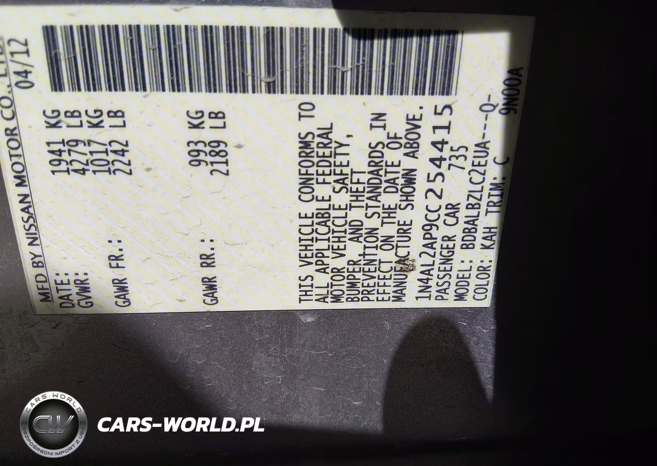 2012 Nissan Altima 2.5 S VIN:1N4AL2AP9CC254415 - 9