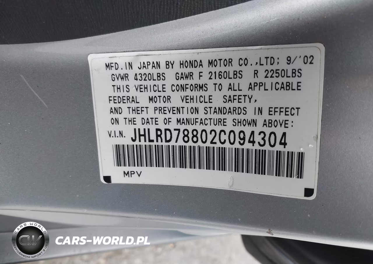 2002 Honda Cr-V Ex VIN:JHLRD78802C094304 - 9