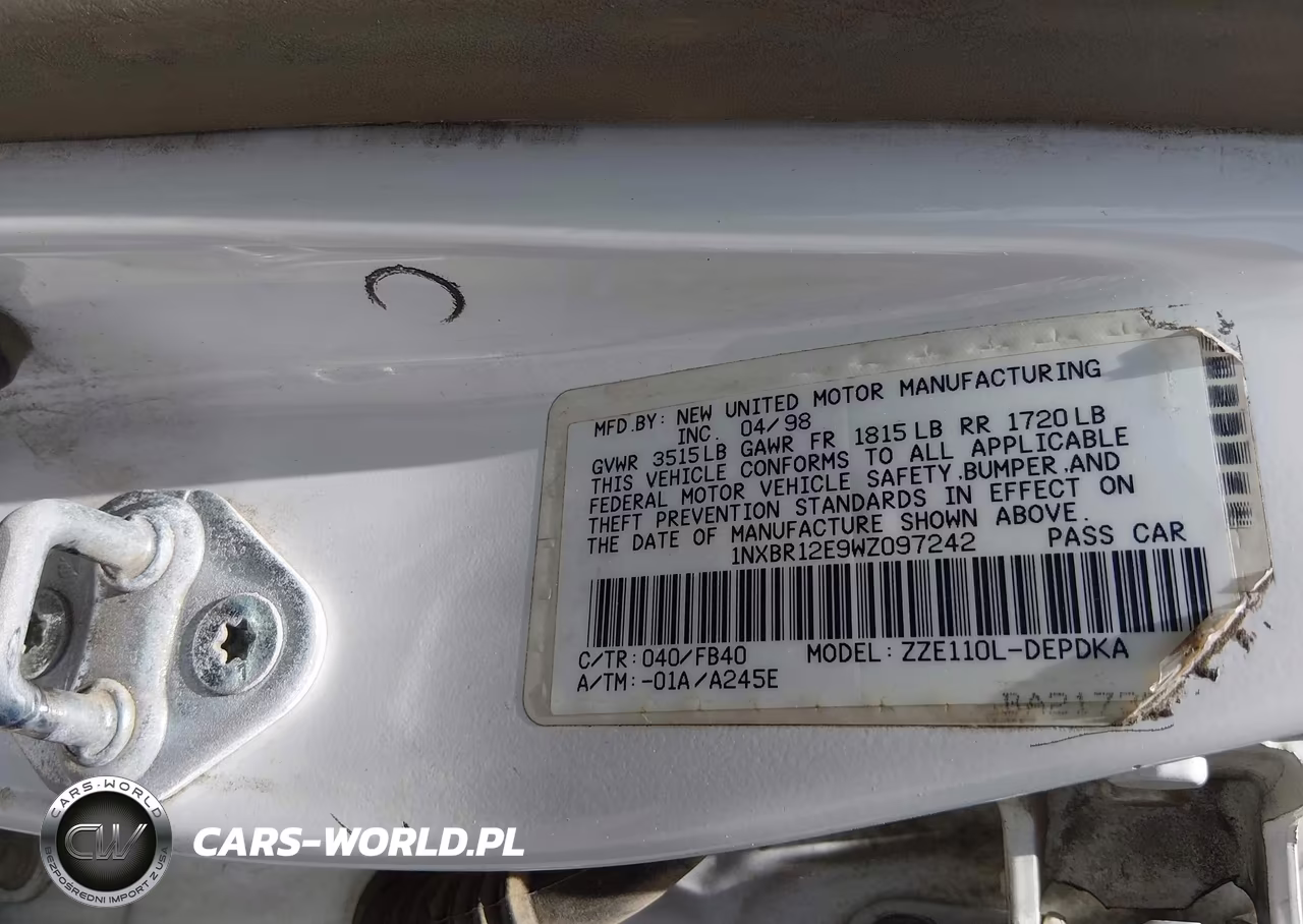 1998 Toyota Corolla Ce VIN:1NXBR12E9WZ097242 - 9
