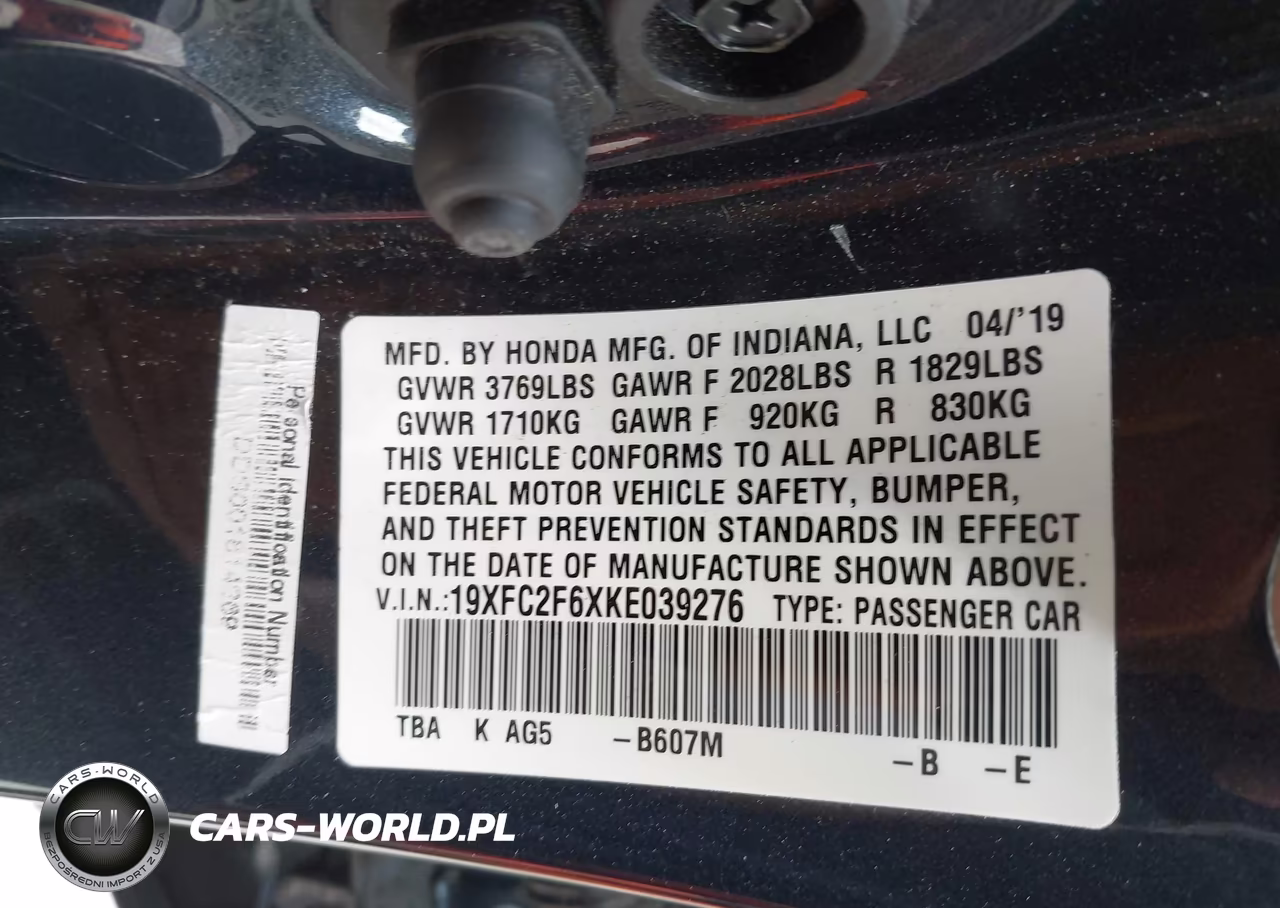 2019 Honda Civic Lx VIN:19XFC2F6XKE039276 - 9