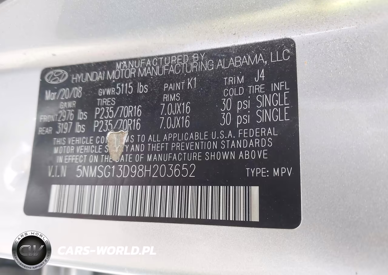 2008 Hyundai Santa Fe Gls VIN:5NMSG13D98H203652 - 9