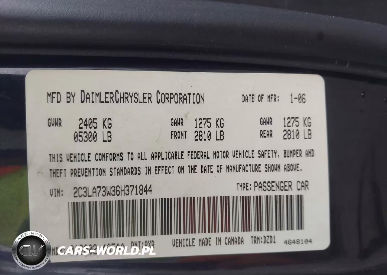 2006 Chrysler 300C Srt8 VIN:2C3LA73W36H371844 - 9