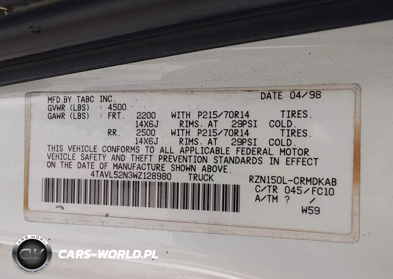 1998 Toyota Tacoma VIN:4TAVL52N3WZ128980 - 9