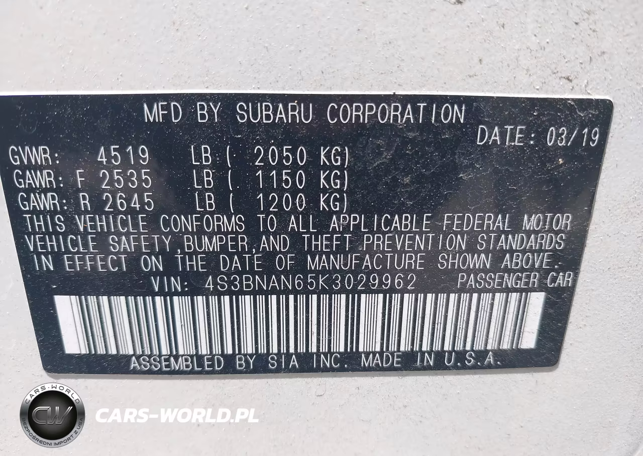 2019 Subaru Legacy 2.5I Limited VIN:4S3BNAN65K3029962 - 9