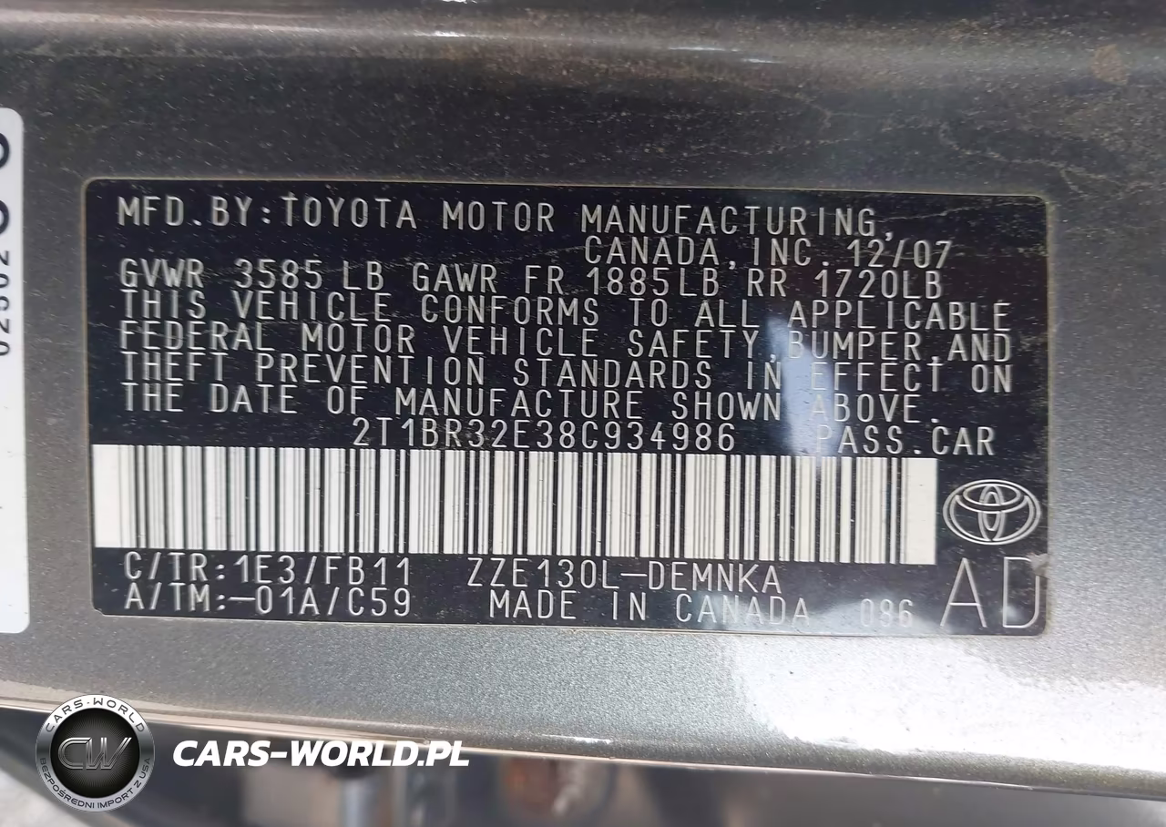 2008 Toyota Corolla Le VIN:2T1BR32E38C934986 - 9