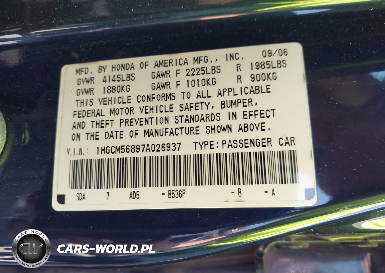 2007 Honda Accord 2.4 Ex VIN:1HGCM56897A026937 - 9