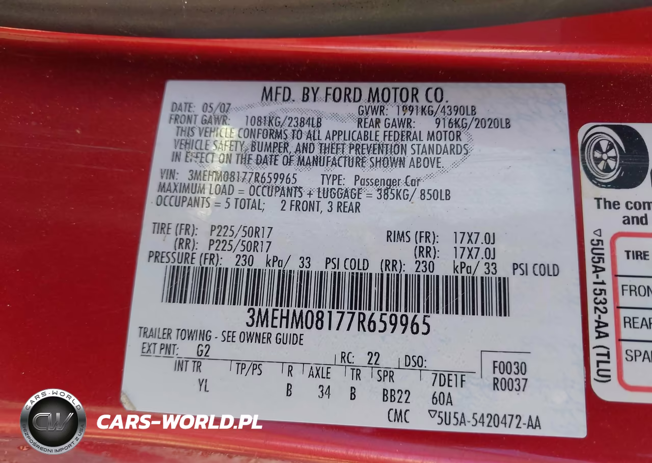 2007 Mercury Milan V6 Premier VIN:3MEHM08177R659965 - 9