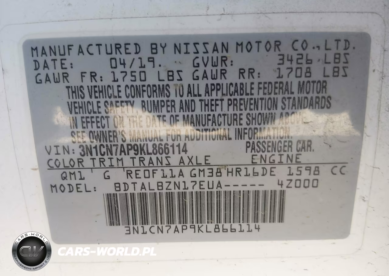 2019 Nissan Versa 1.6 Sv VIN:3N1CN7AP9KL866114 - 9