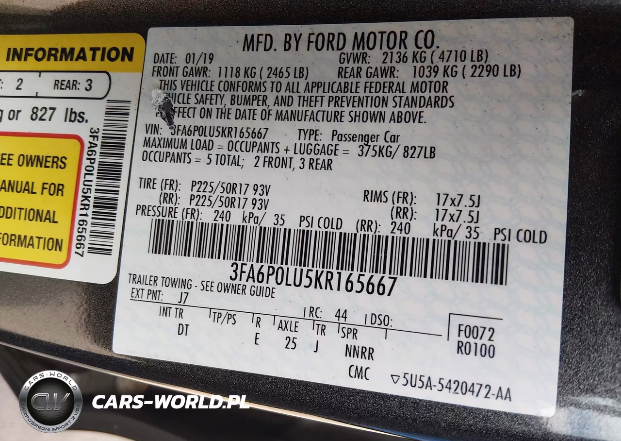 2019 Ford Fusion Hybrid Se VIN:3FA6P0LU5KR165667 - 9