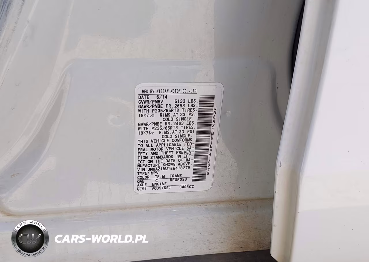 2014 Nissan Murano Sv VIN:JN8AZ1MU1EW418279 - 9