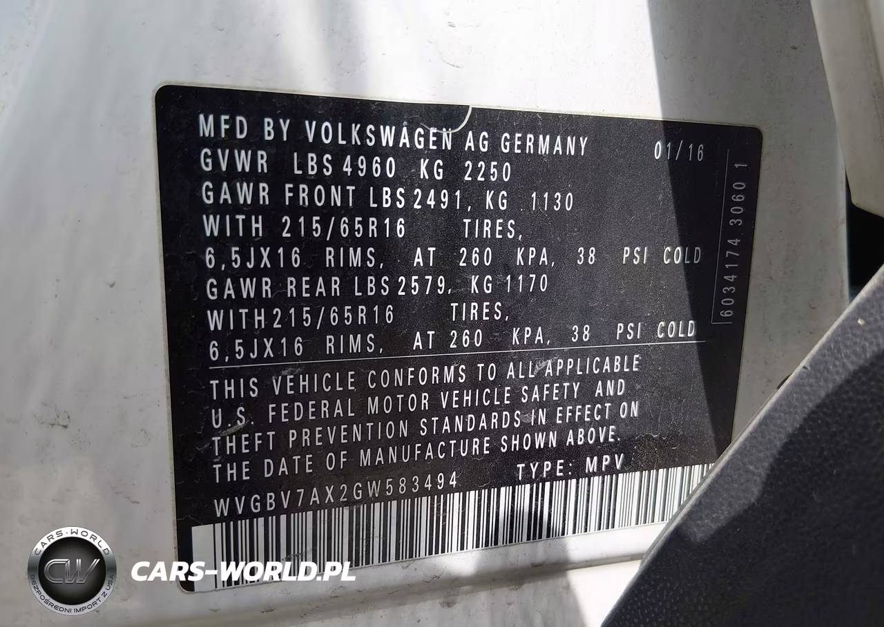 2016 Volkswagen Tiguan S VIN:WVGBV7AX2GW583494 - 9