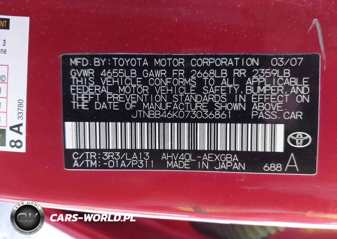 2007 Toyota Camry Hybrid VIN:JTNBB46K073036861 - 9