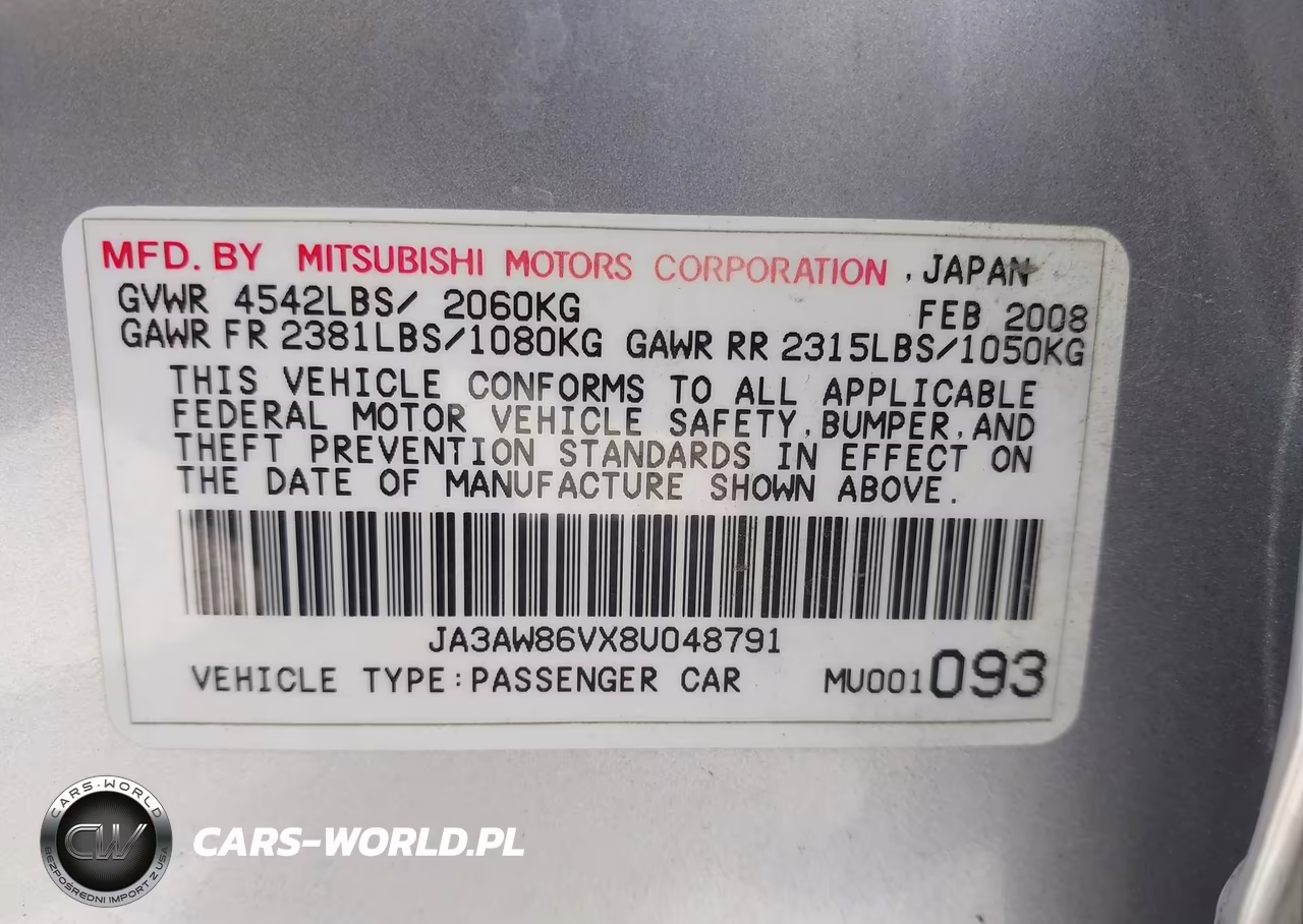 2008 Mitsubishi Lancer Evolution Gsr VIN:JA3AW86VX8U048791 - 9