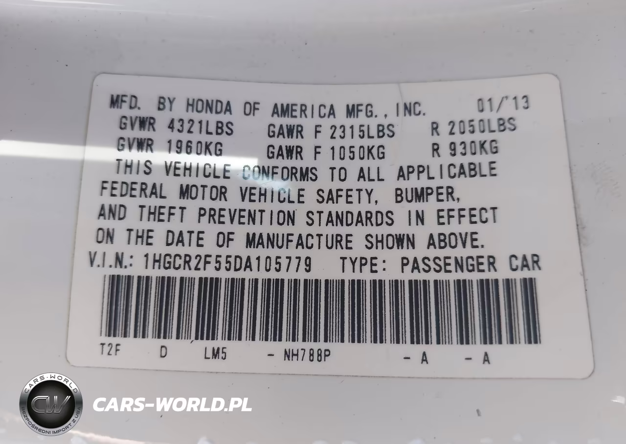 2013 Honda Accord Sport VIN:1HGCR2F55DA105779 - 9