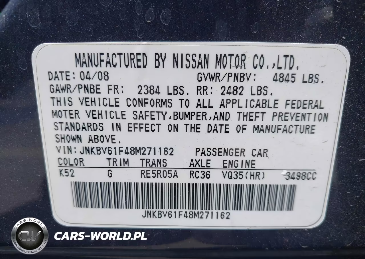 2008 Infiniti G35X VIN:JNKBV61F48M271162 - 9