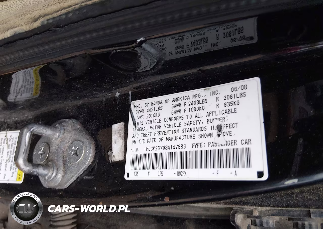 2008 Honda Accord 2.4 Ex VIN:1HGCP26798A147983 - 9