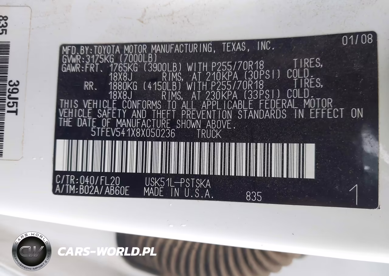 2008 Toyota Tundra Sr5 5.7L V8 VIN:5TFEV541X8X050236 - 9
