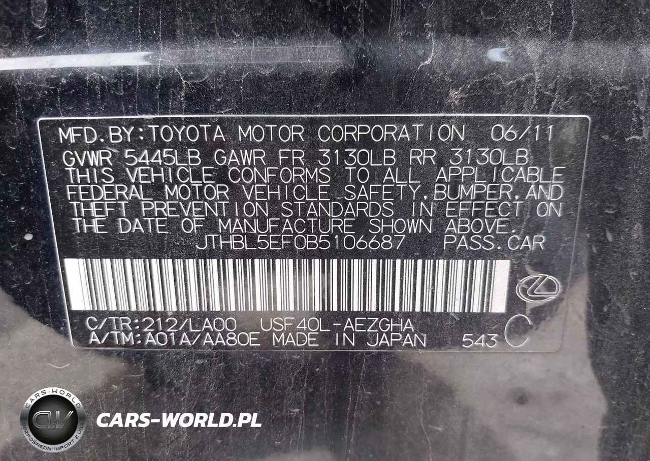 2011 Lexus Ls 460 VIN:JTHBL5EF0B5106687 - 9
