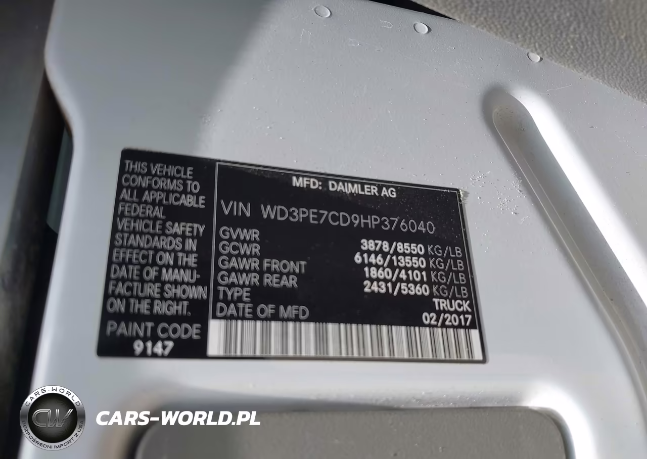2017 Mercedes-Benz Sprinter 2500 Standard Roof V6 VIN:WD3PE7CD9HP376040 - 9