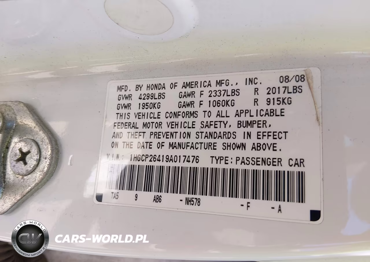 2009 Honda Accord 2.4 Lx-P VIN:1HGCP26419A017476 - 9